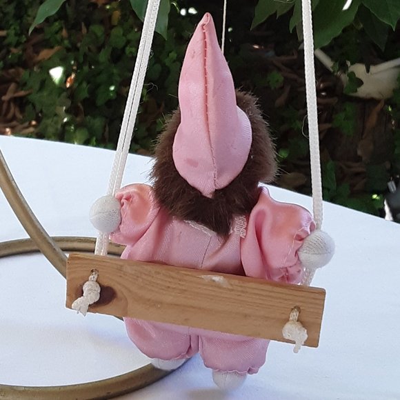 Sweet Little Harlequin Jester Clown Doll On A Swing Preowned - Picture 5 of 11